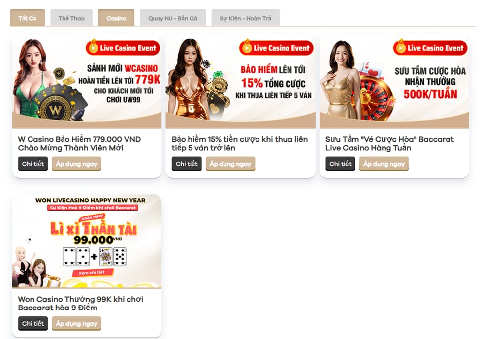 Chơi casino online tại UW99 và nhận nhiều khuyến mãi